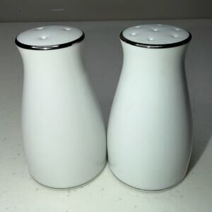 Noritake Fremont Pattern White Platinum Silver Rim Porcelain Salt Pepper Shaker